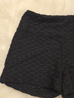 Black Textured High-Rise Athletic Shorts